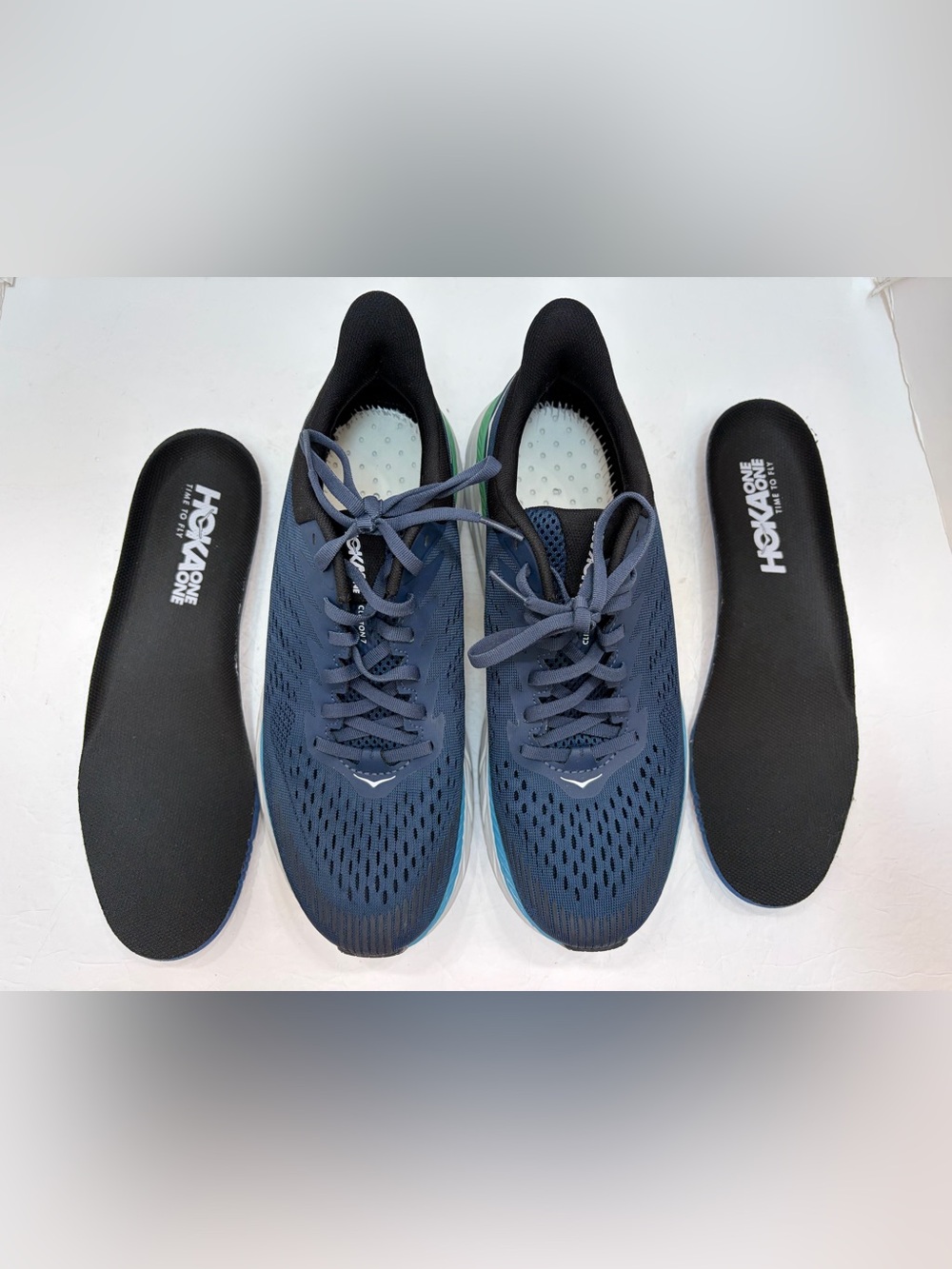 HOKA ONE ONE Clifton 7 Men's Running Shoes Blue Green Orthotic Cushioned Sz 9M